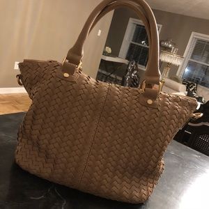Faux Leather Basket Woven Handbag